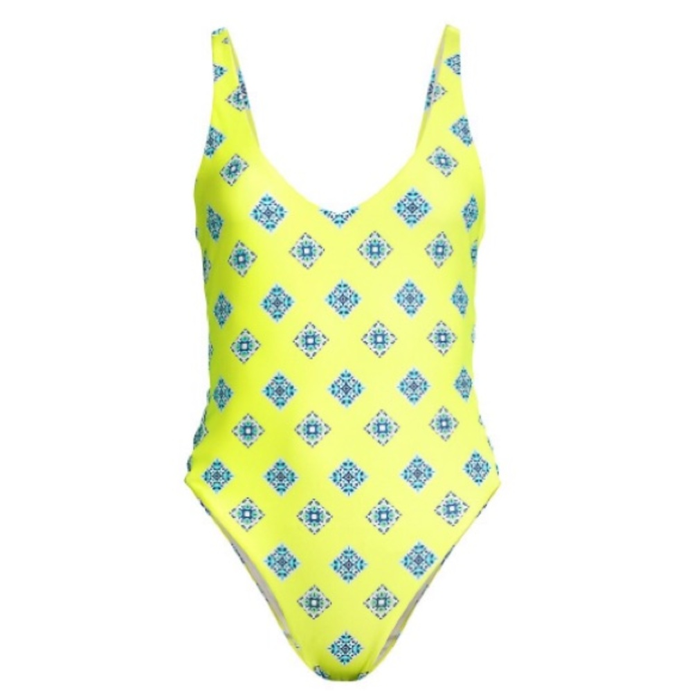 CAPRI GEO-PRINT ONE-PIECE SWIMSUIT IN LIME COMBO | Size 2